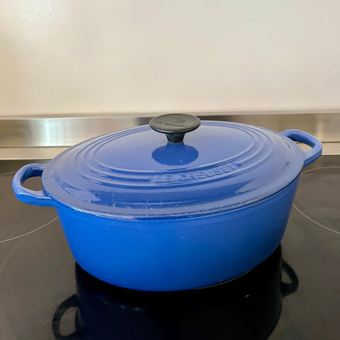 Blauwe Le Creuset braadpan 27 cm