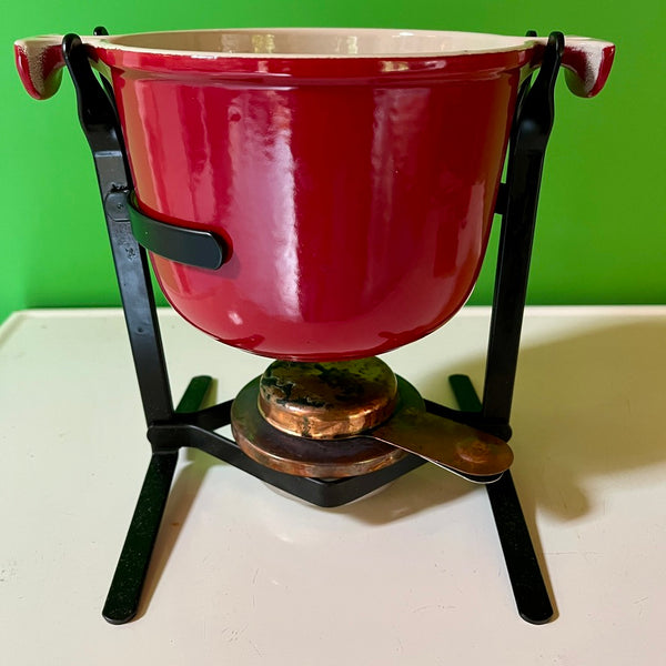 Le Creuset fonduestel kersenrood inclusief Le Creuset fonduevorken