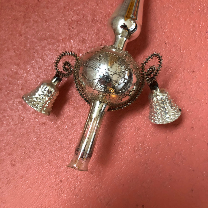 Jingle Bells Lauscha kerstboompiek zilver met reflex 4 klokken 30cm Jingle Bells Lauscha kerstboompiek zilver met reflex 4 klokken 30cm